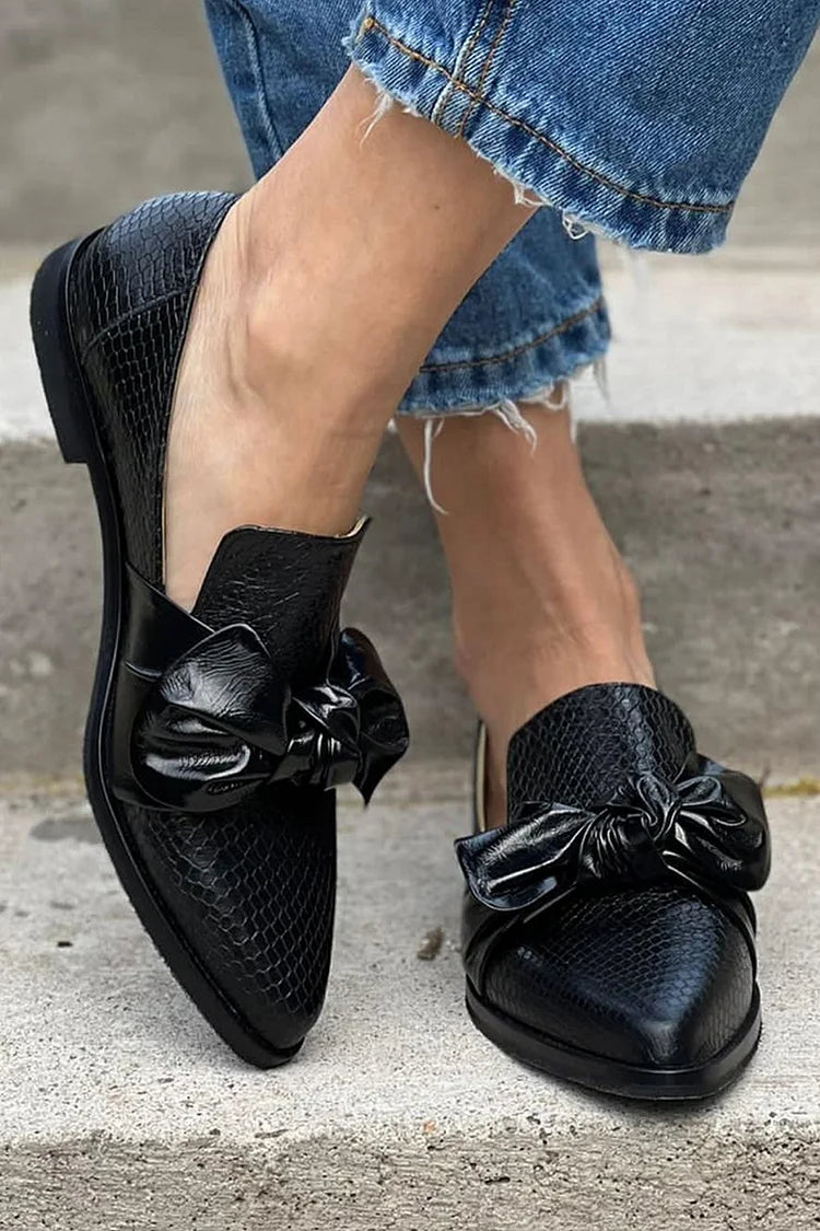 Shiny Bow Black Loafer, Elegant Style