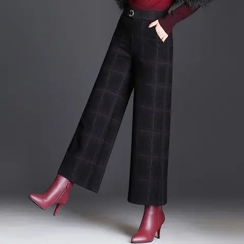 Checked Wide-Leg Trousers for Women, Plus Size