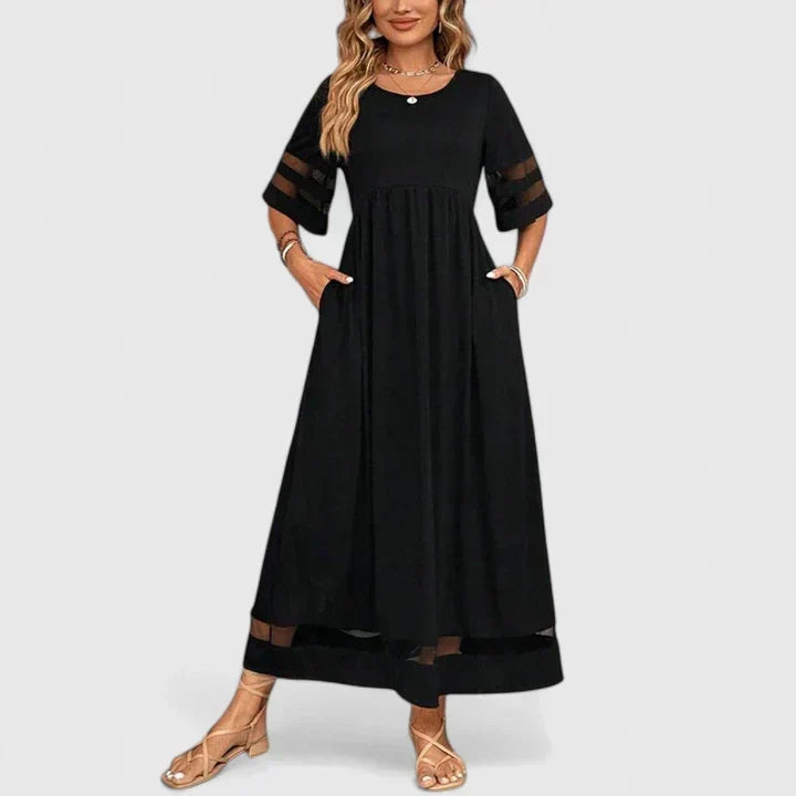 Elegant Round Neck Mid Sleeve Dress for Women, Plus Size