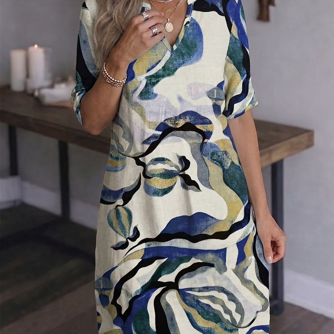 Artful Print Shift Dress for Women