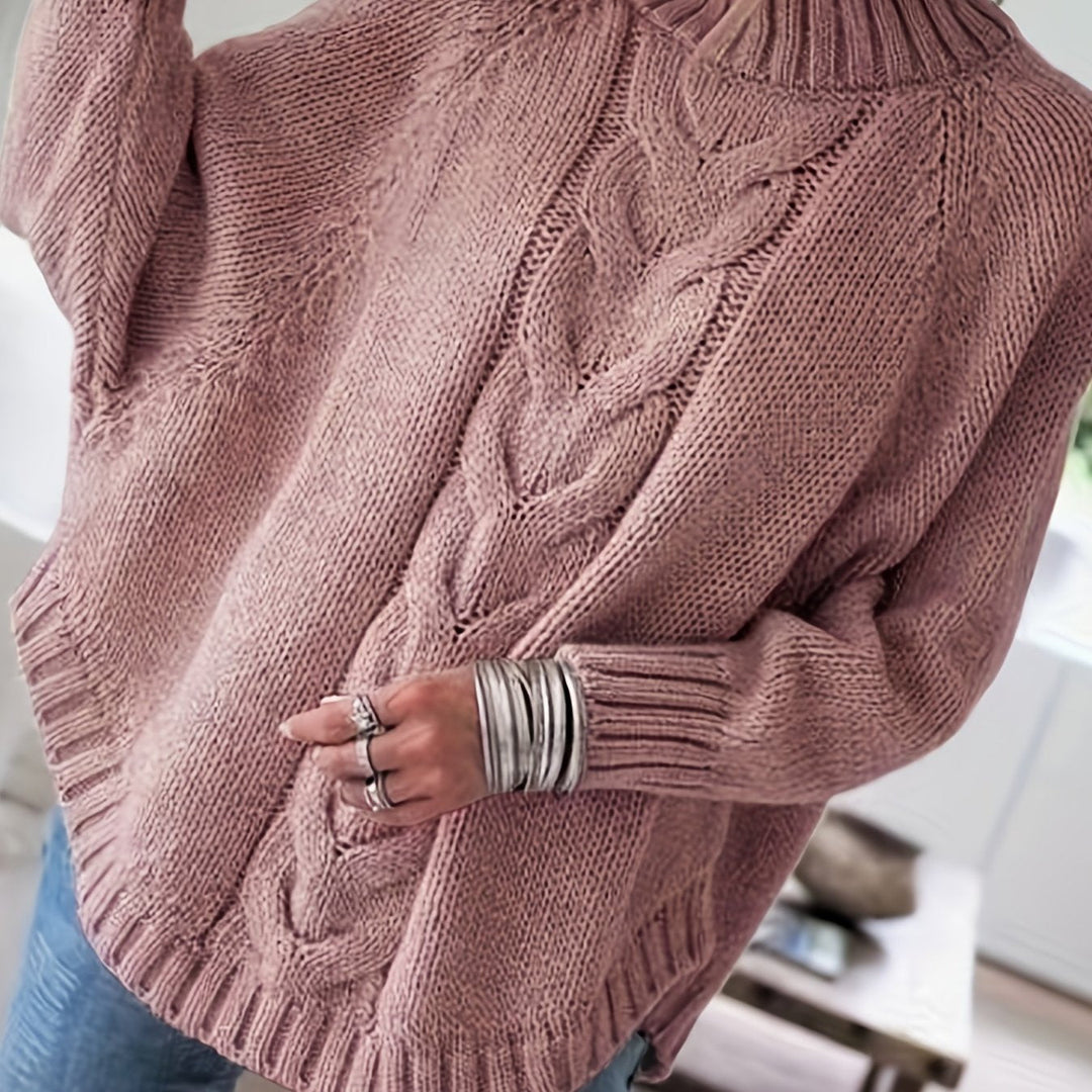 High-Neck Cable-Knit Sweater for Women, Cozy Style