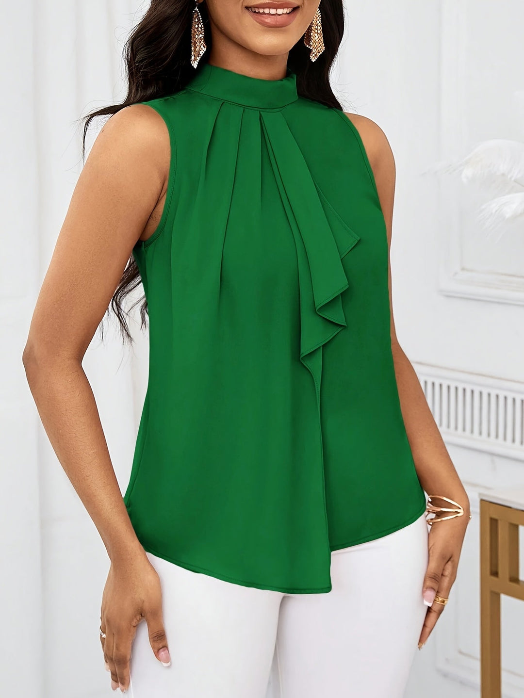 Bow-Neck Sleeveless Top for Women