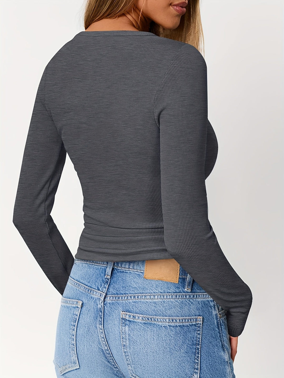 Fitted Button Henley Top for Women