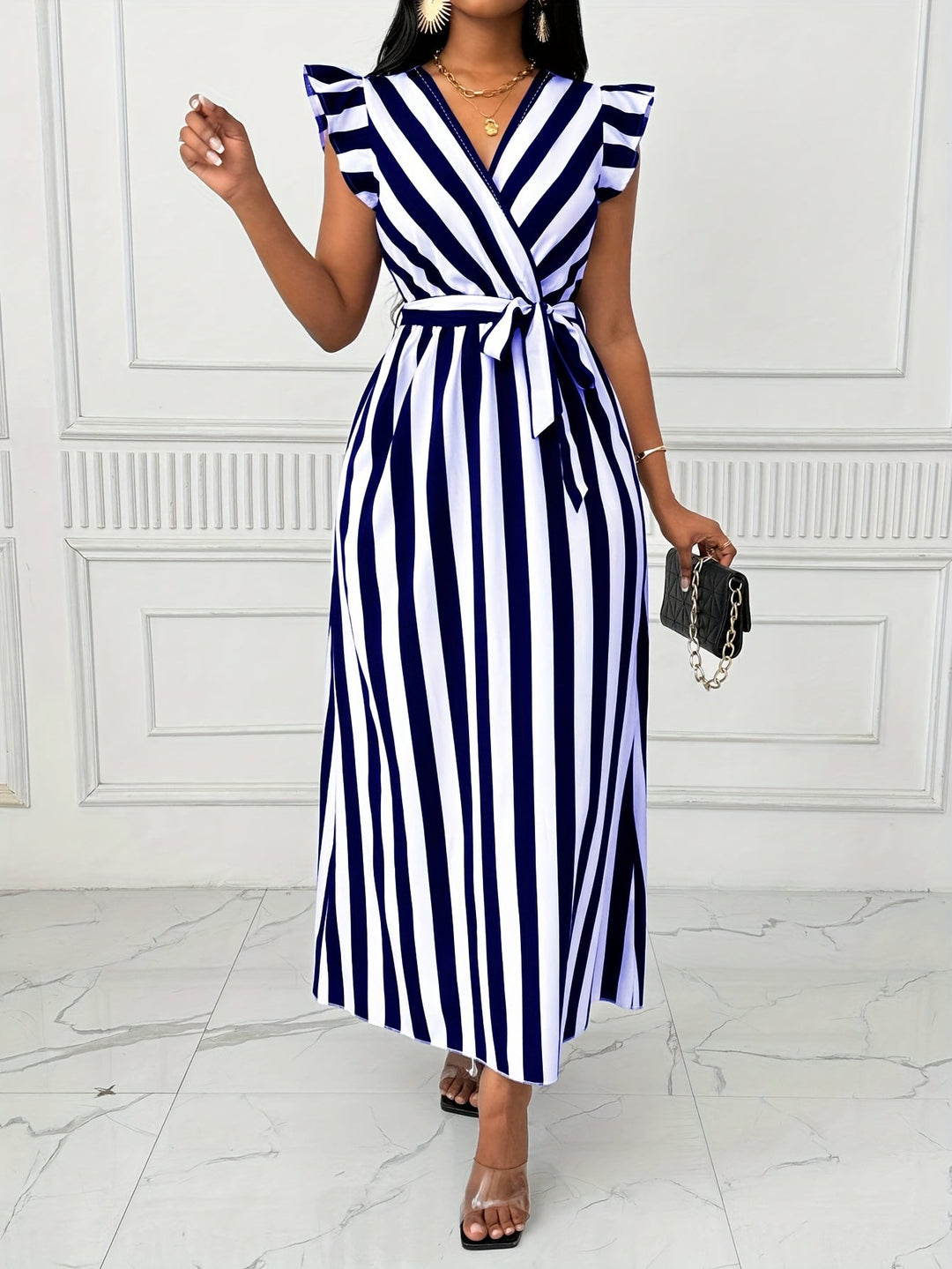 Women's Ruffle-Sleeve Wrap Maxi Dress