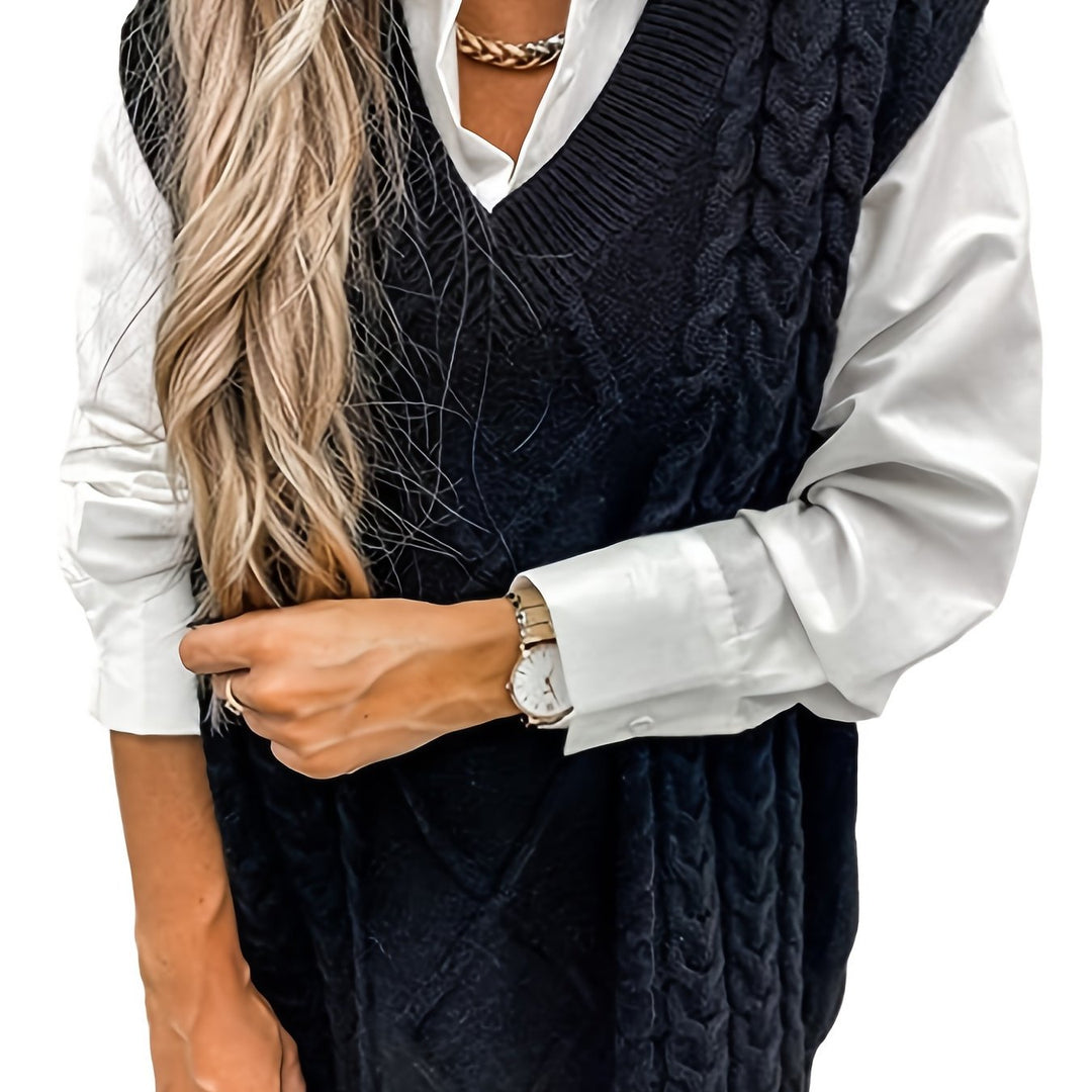 Ladies Cozy Cable-Knit V-Neck Sweater Vest