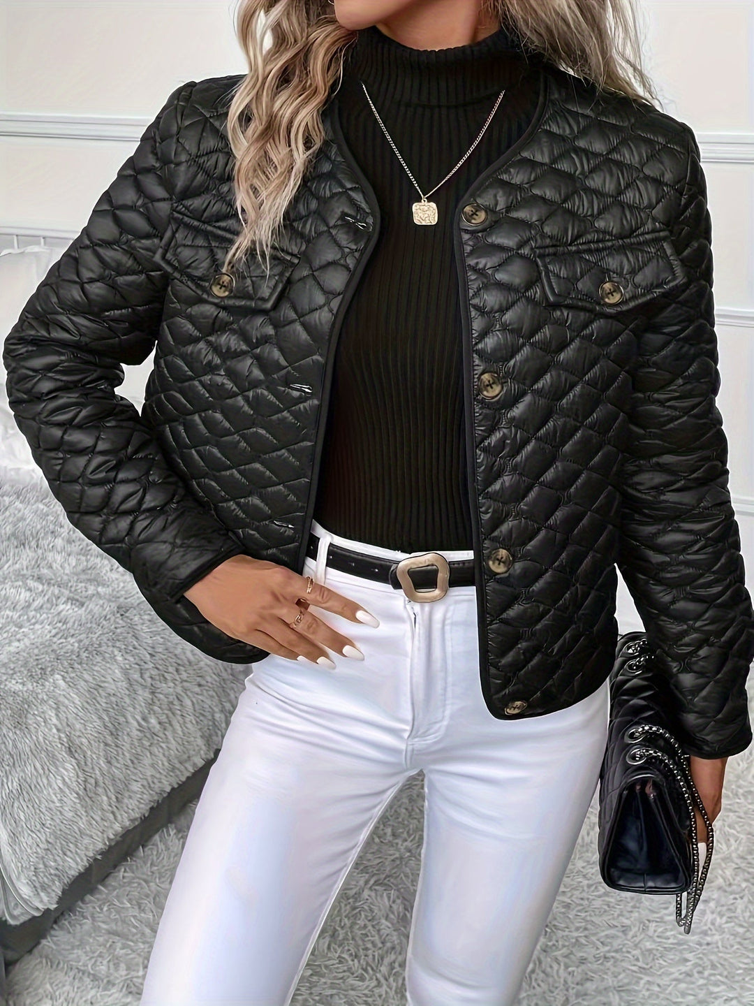 Quilted Diamond-Stitch Jacket for Women