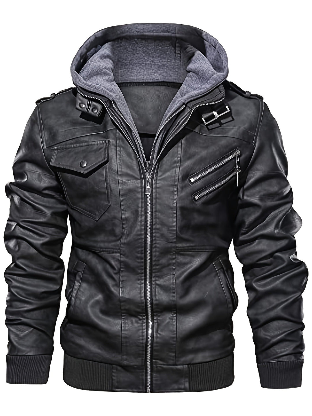 Hooded Biker Jacket for Men, Rugged Style