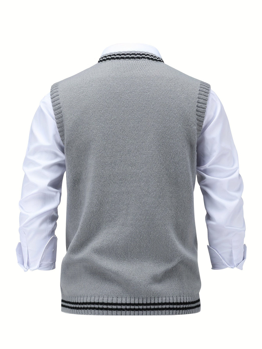 Cable-Knit V-Neck Sweater Vest for Men, Dark Gray