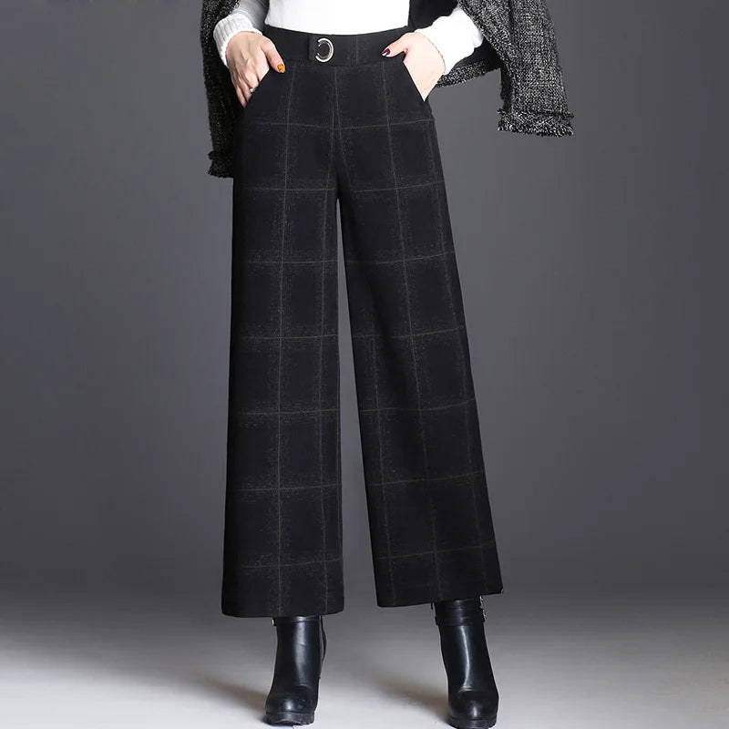 Checked Wide-Leg Trousers for Women, Plus Size