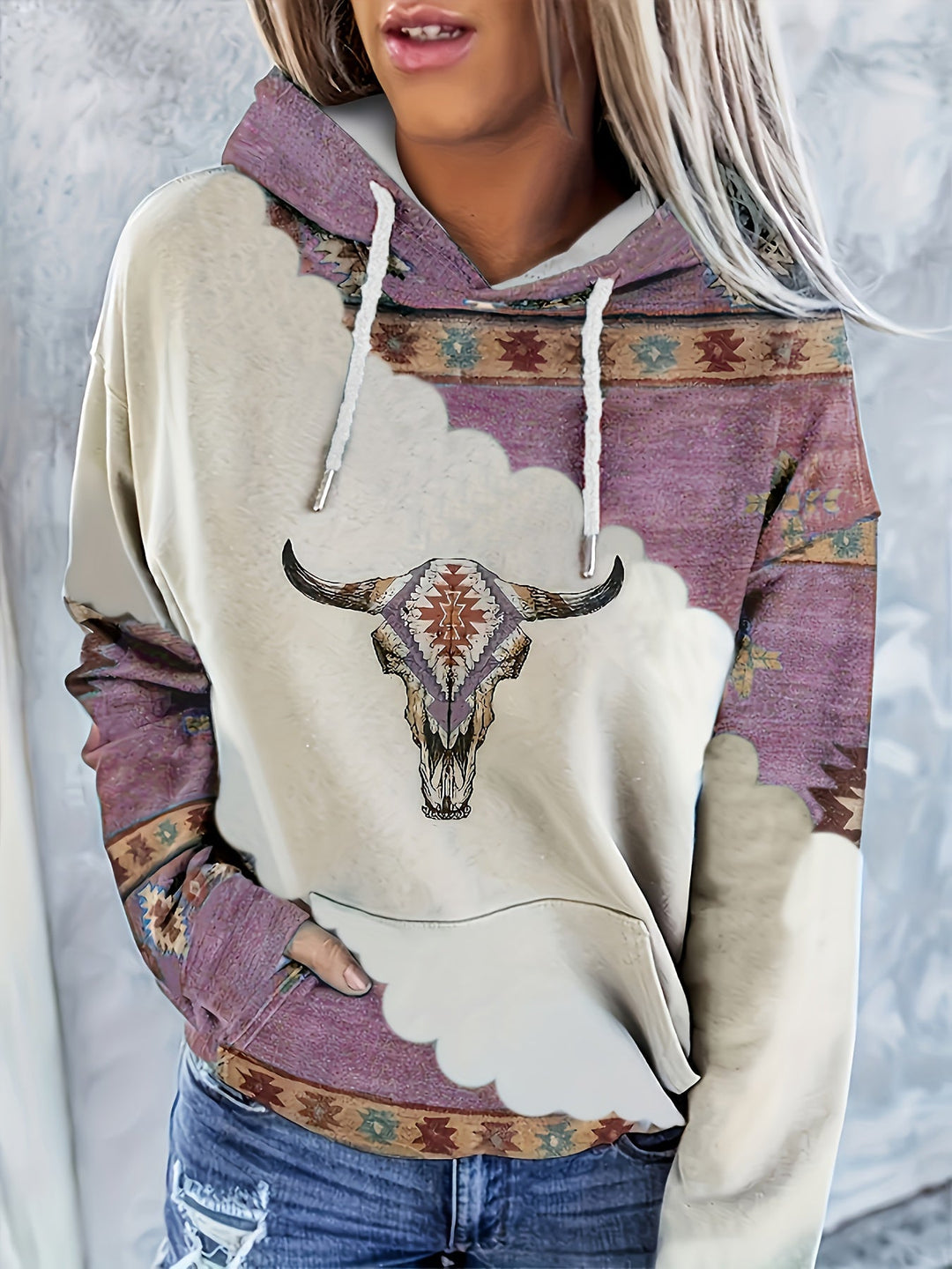 Western-Inspired Print Hoodie for Women