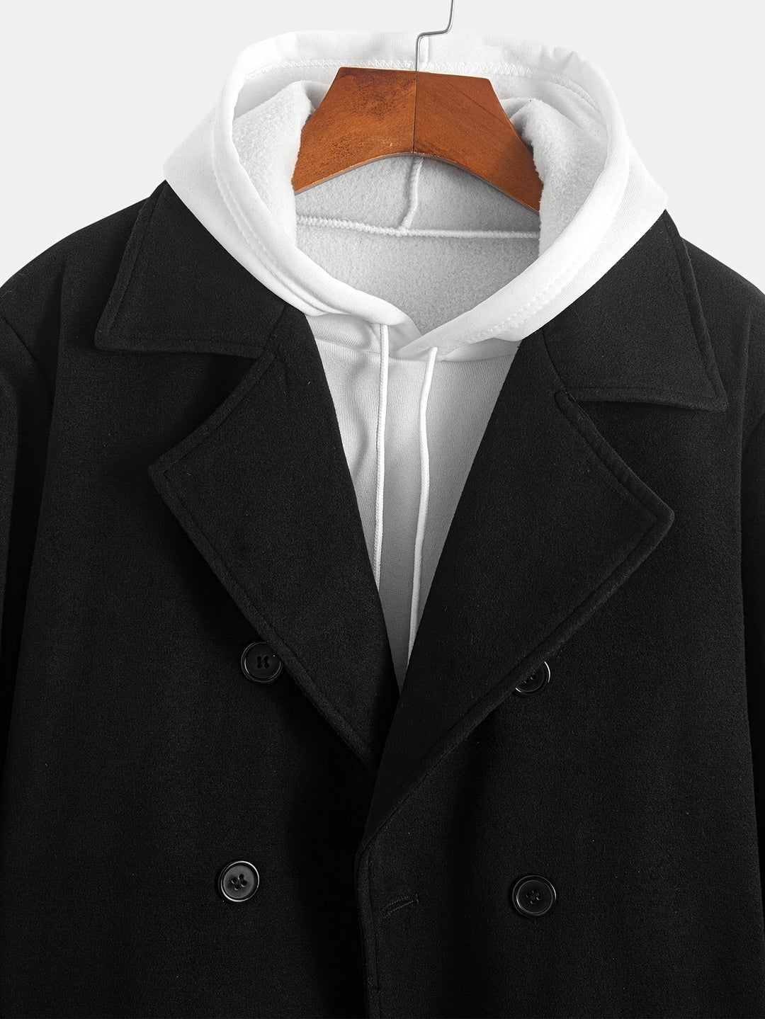 Black Double-Breasted Tailored Overcoat for Men