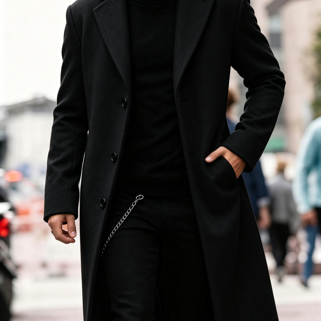 Refined Long Trench Coat for Men, Plus Size