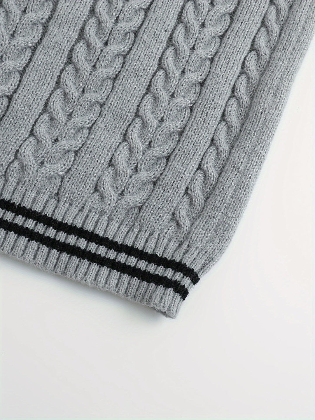 Cable-Knit V-Neck Sweater Vest for Men, Dark Gray