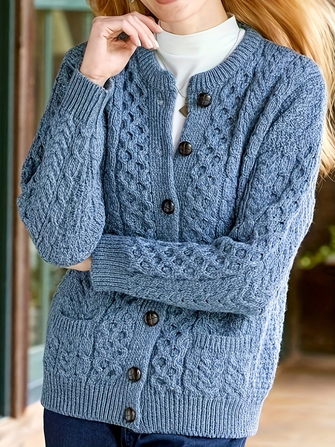 Button-Front Cardigan for Women, Textured Style
