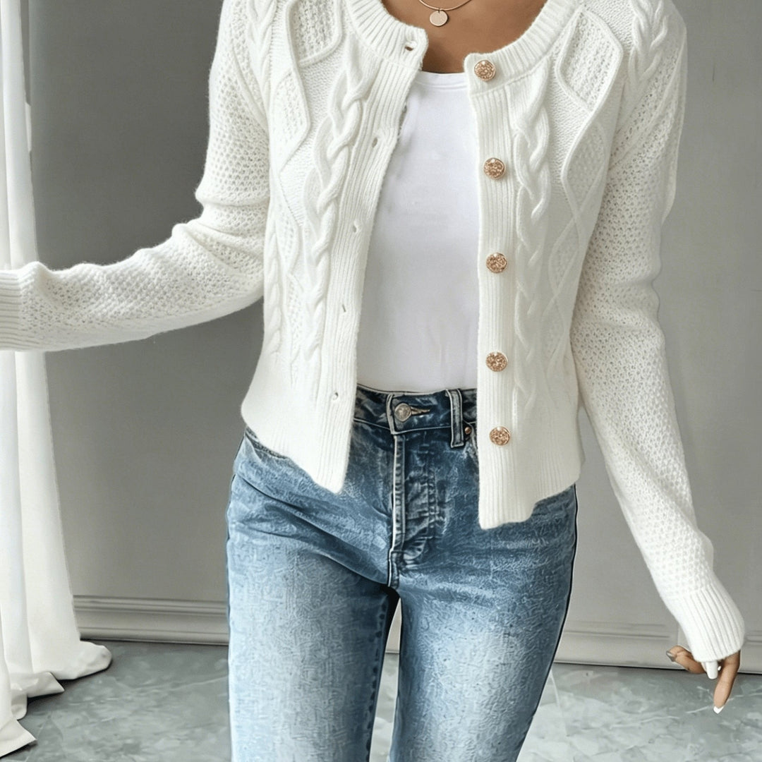 Cable-Knit Button-Front Cardigan for Women