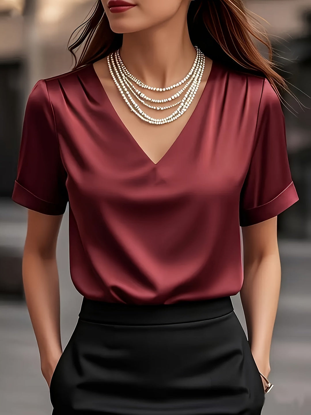 Draped V-Neck Blouse for Women