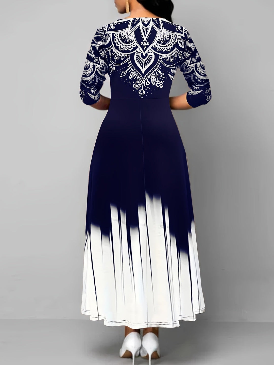 Ornate Print Flared Maxi Dress for Women