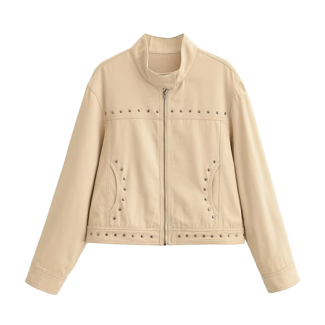 Women's Cropped Jacket – Collared, Khaki