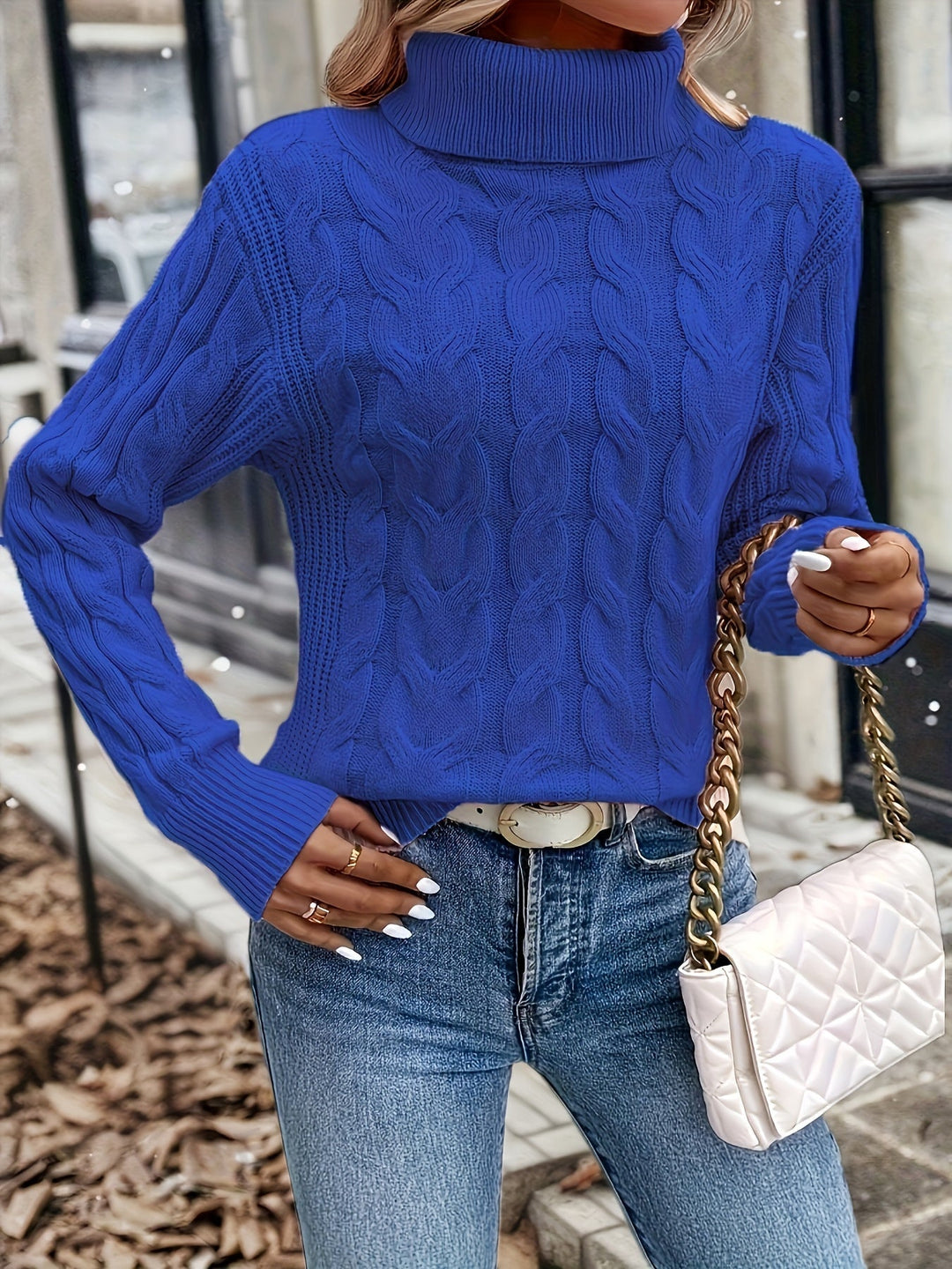 Cable-Knit Turtleneck Sweater for Women, Cozy Style