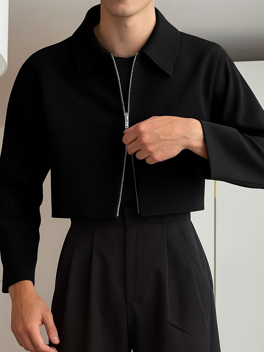 Black Modern Cropped Jacket for Men