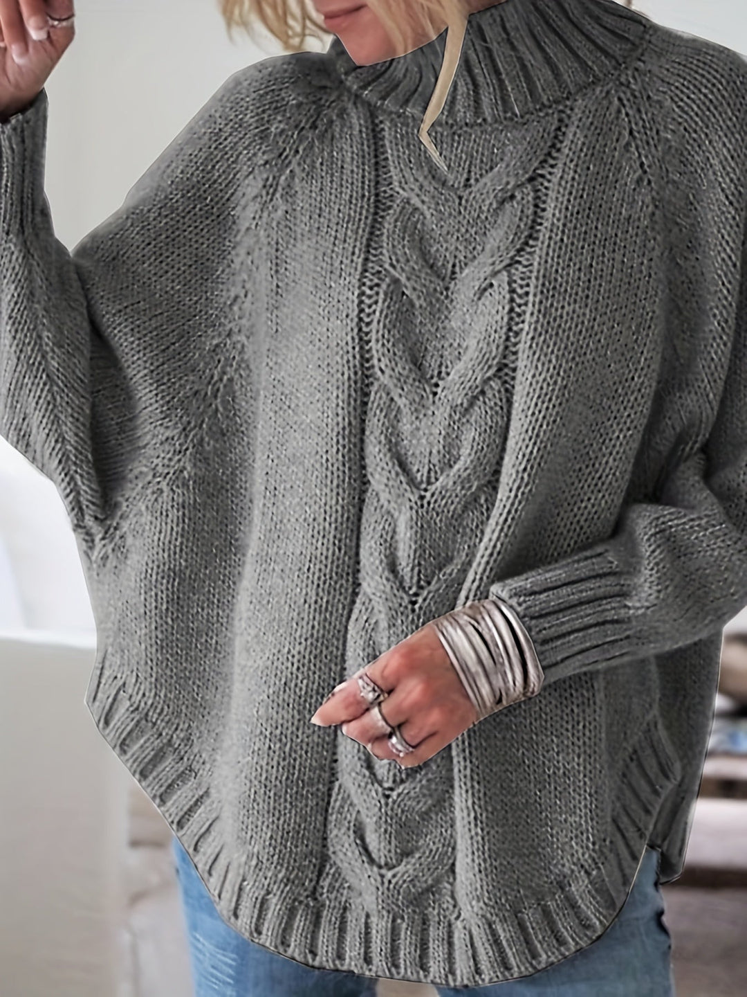 High-Neck Cable-Knit Sweater for Women, Cozy Style