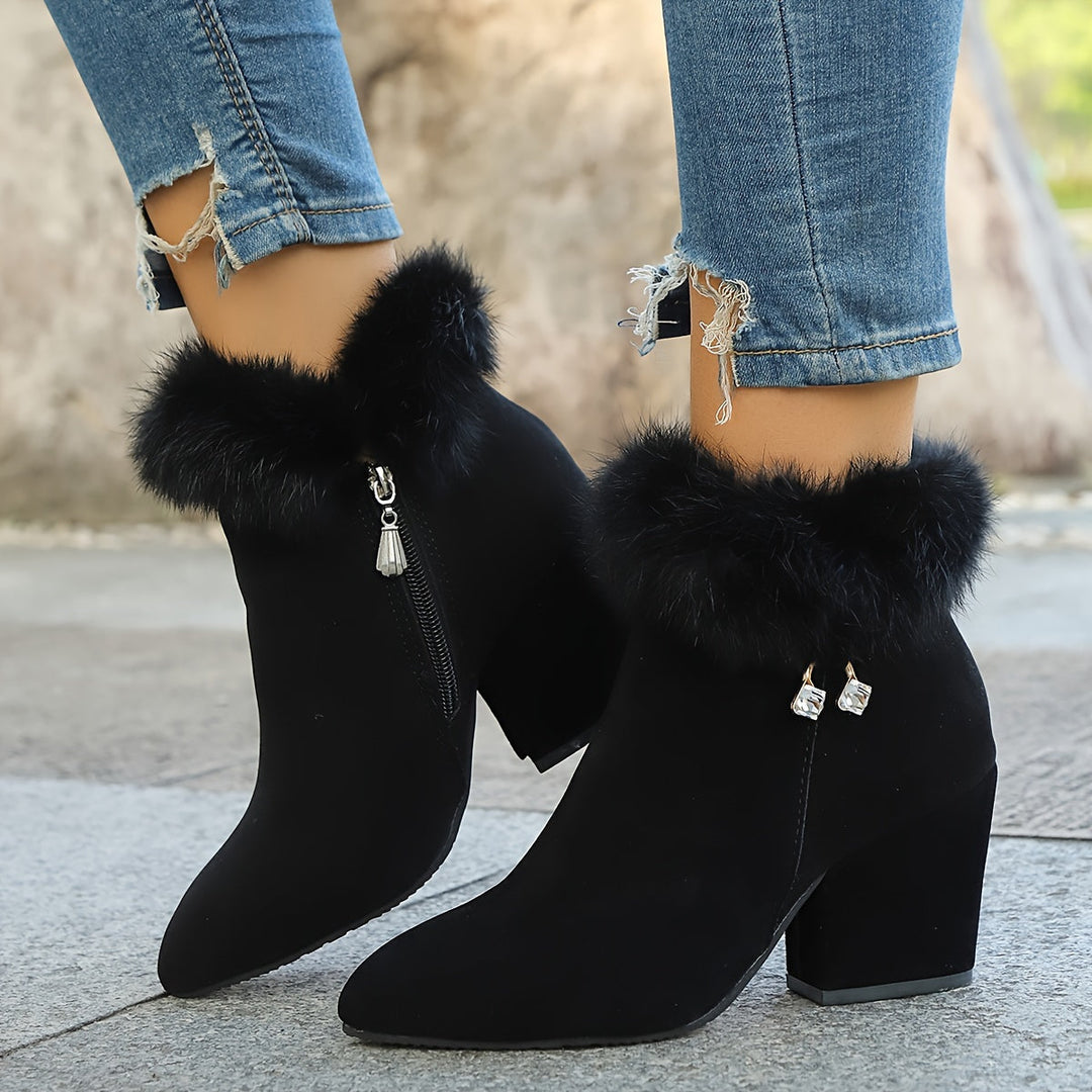 Warm Block-Heel Ankle Boots for Women