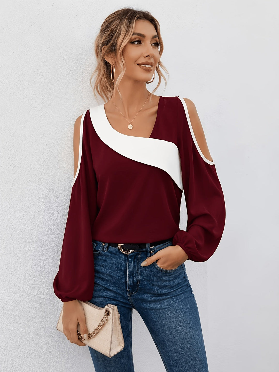 Cold-Shoulder Color Block Top for Women