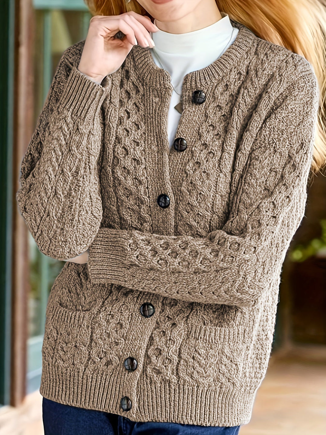 Button-Front Cardigan for Women, Textured Style