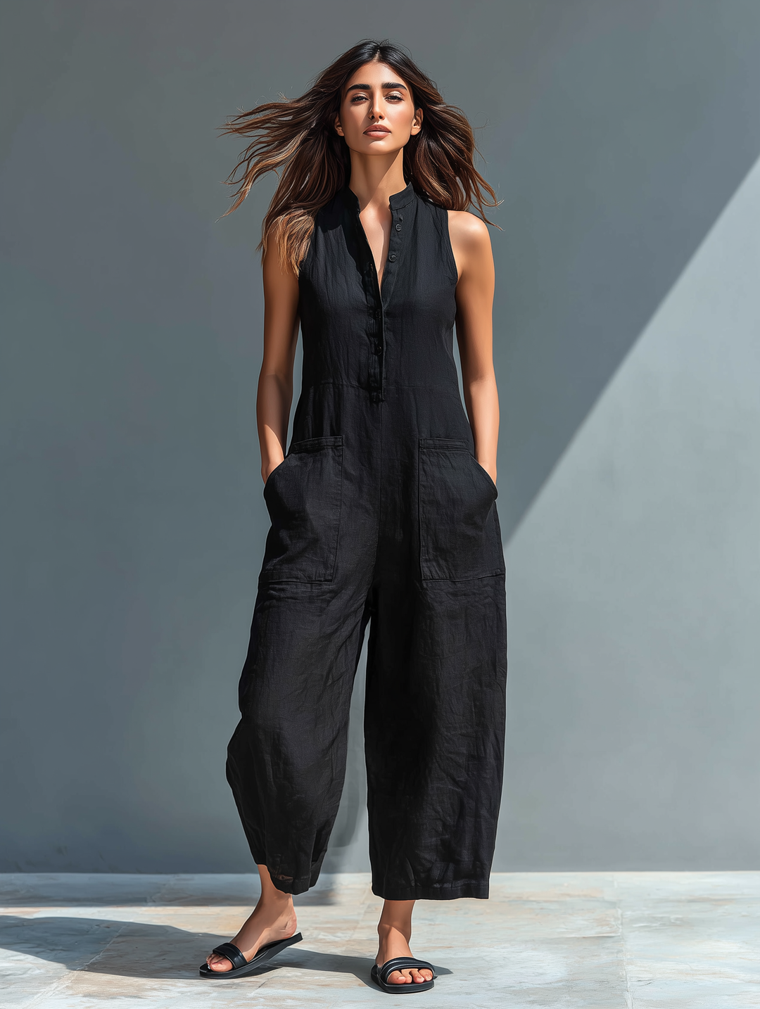 Elegant Sleeveless Plain Jumpsuit for Women