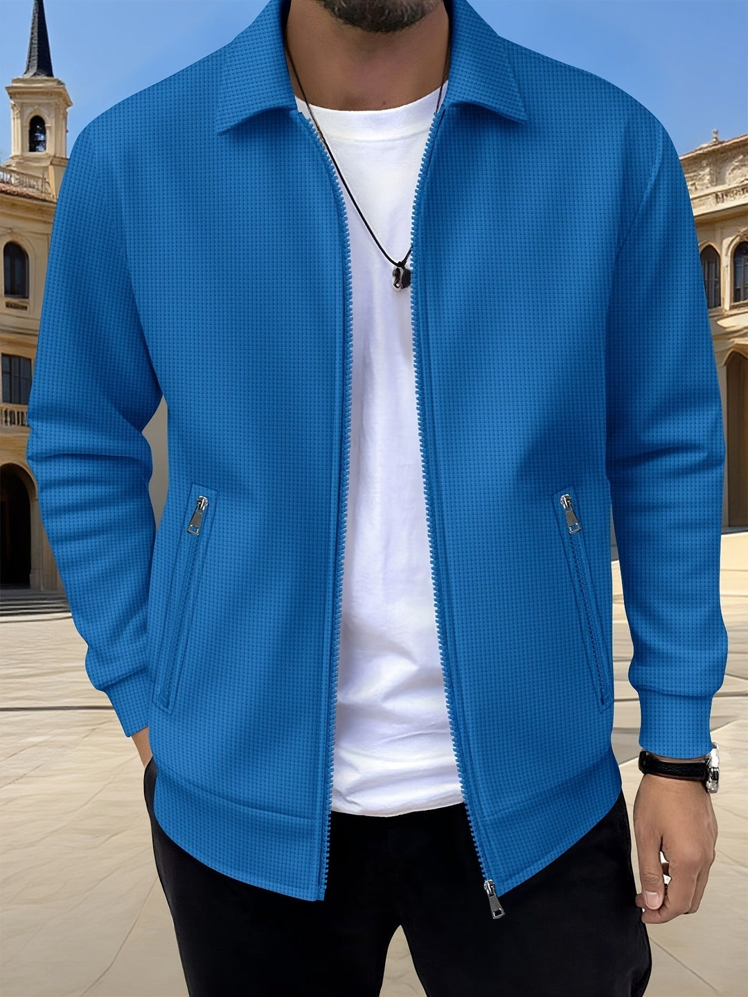 Textured Zip Jacket for Men, Plus Size