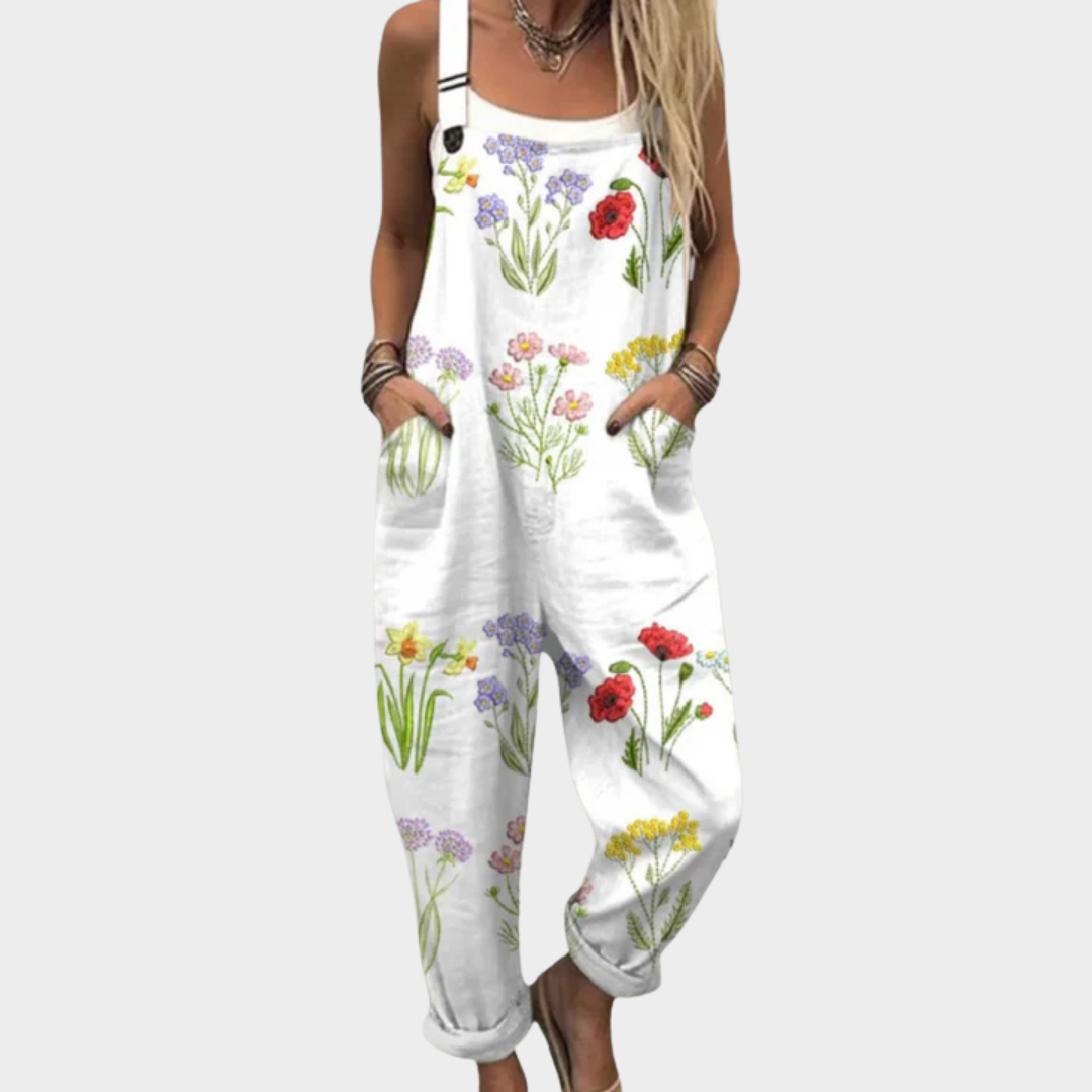 White Comfortable Floral Printed Jumpsuit for Women