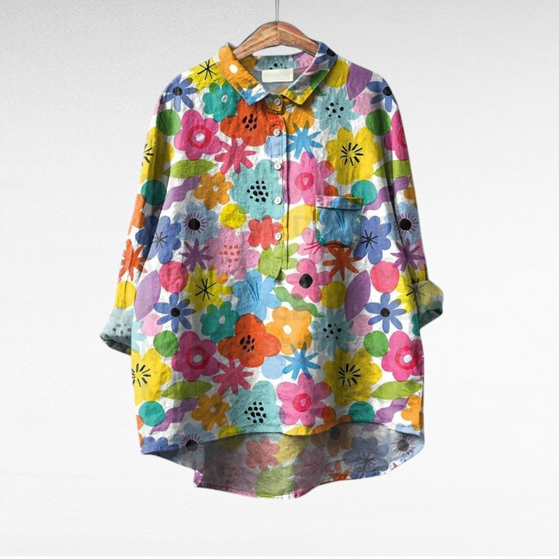 Multicolor Long Sleeve Blouse for Women, Classic Style