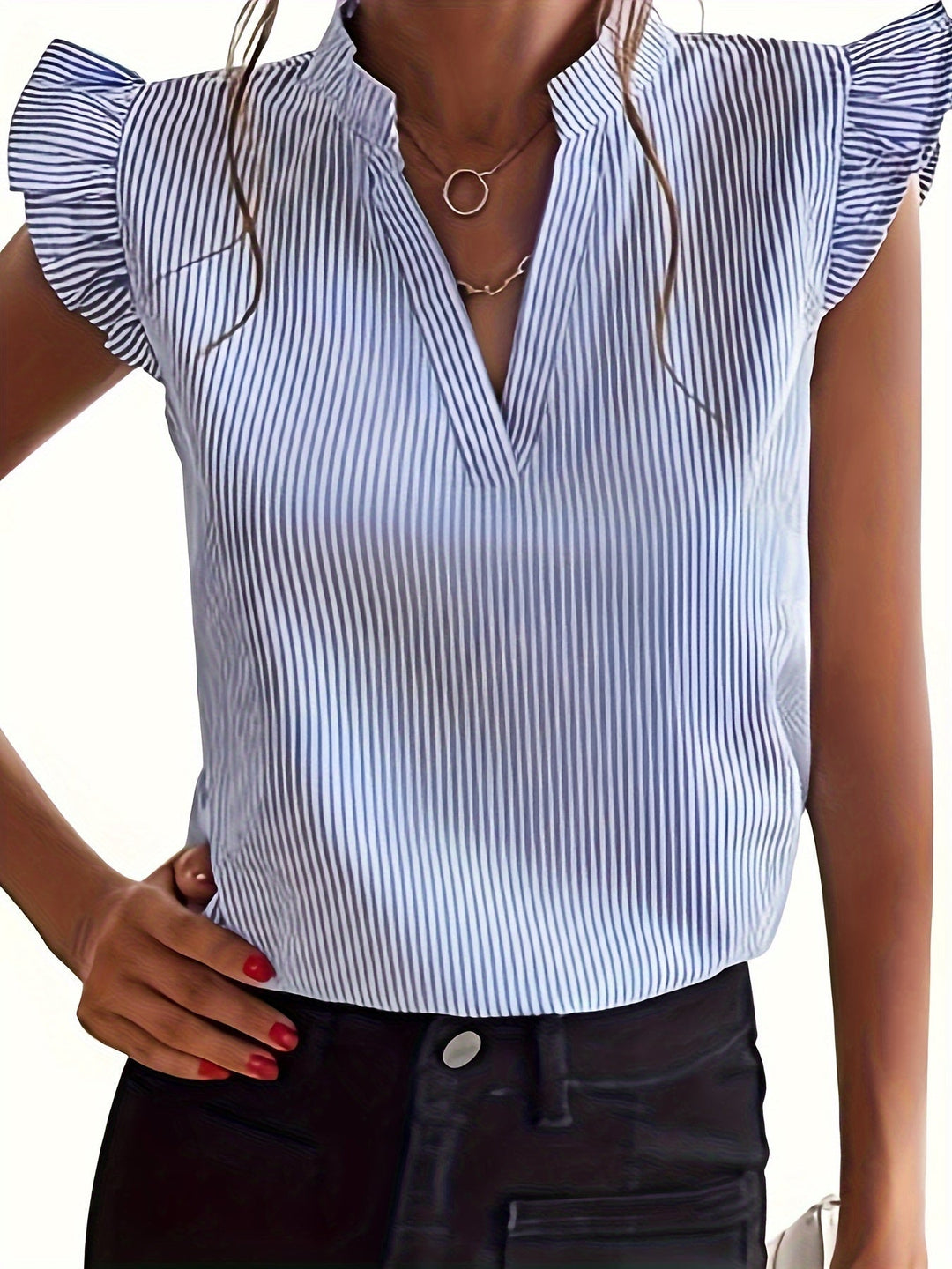 Ruffle-Sleeve V-Neck Blouse for Women