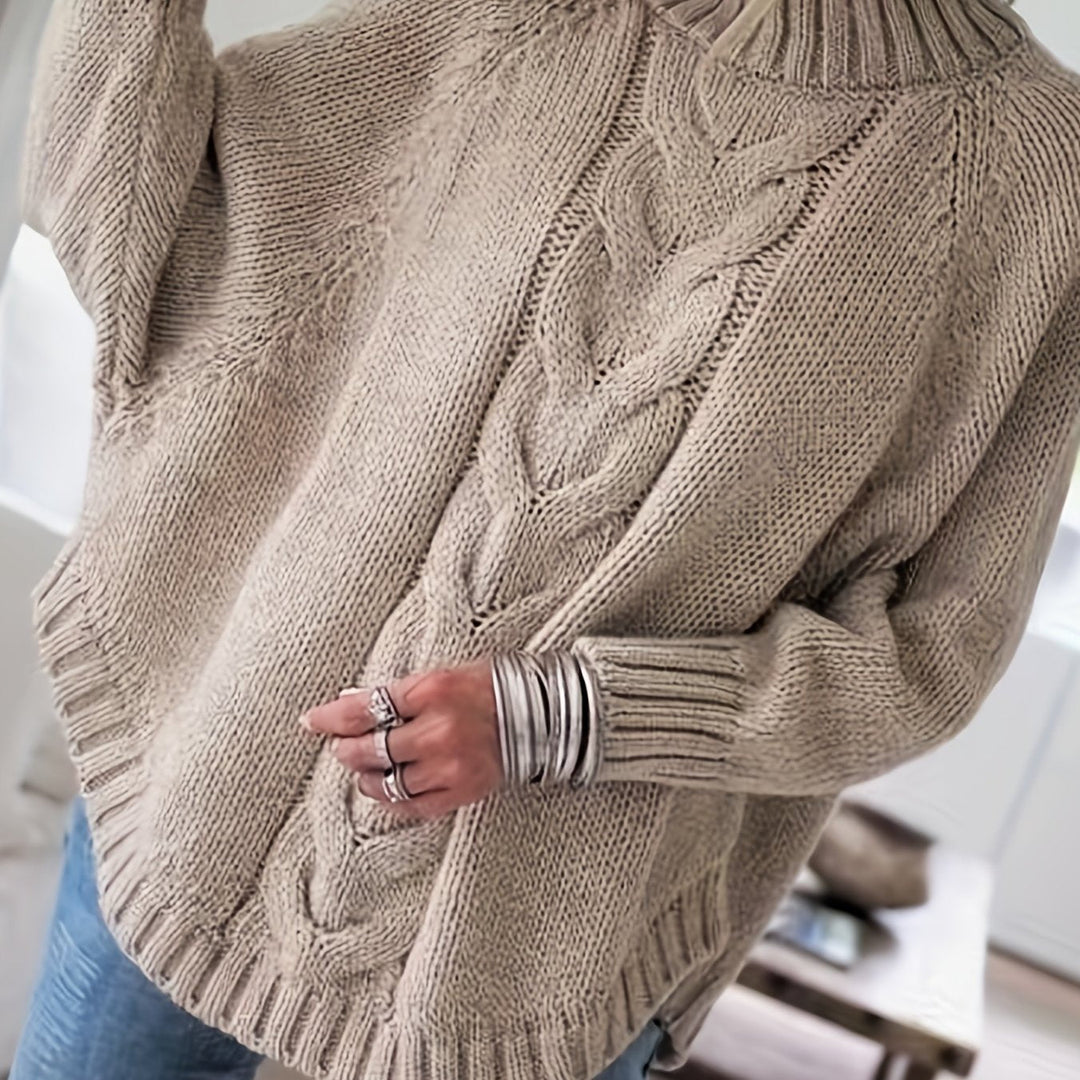 High-Neck Cable-Knit Sweater for Women, Cozy Style