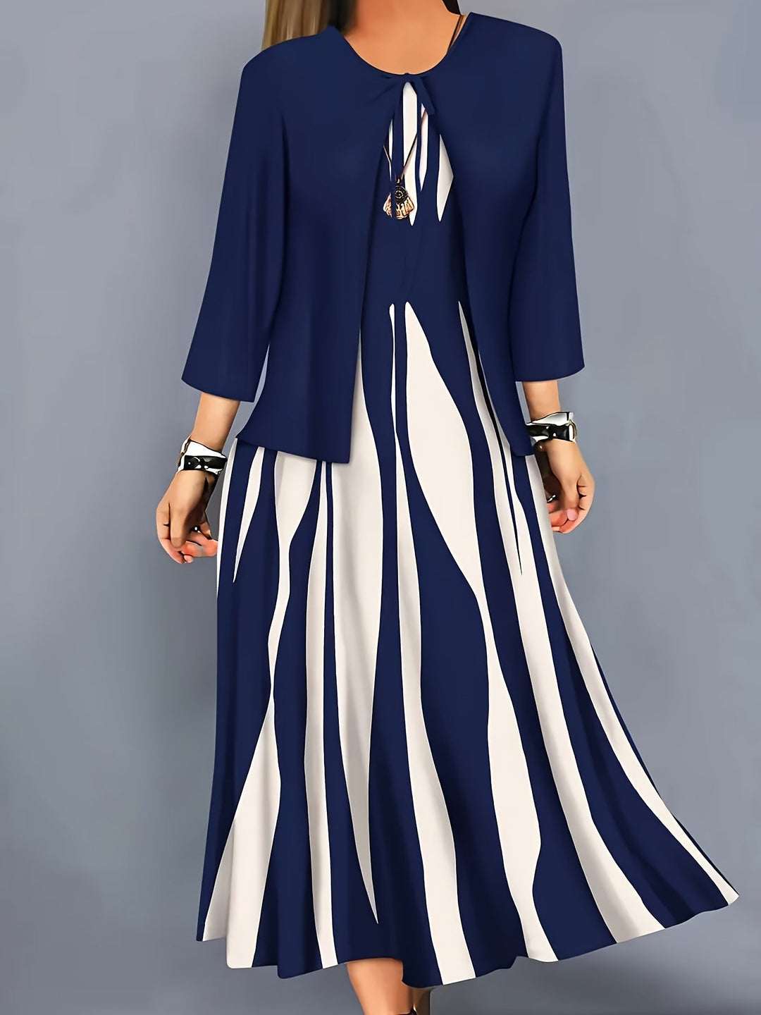 Two-Piece Elegant Dress Set for Women, Plus Size