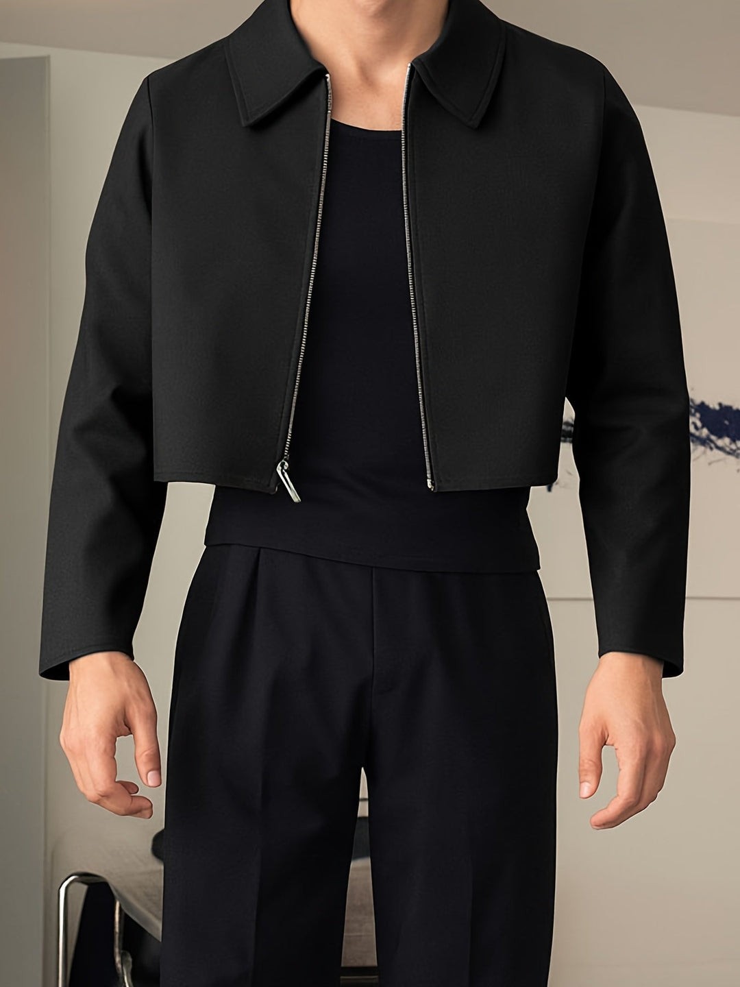 Black Modern Cropped Jacket for Men