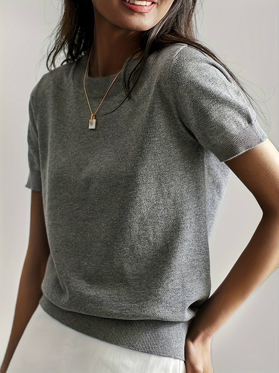 Fine-Knit Short Sleeve Sweater for Women