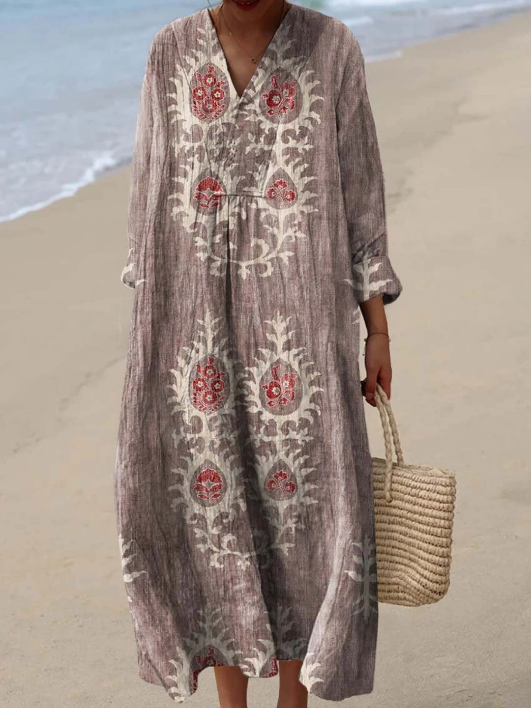 Vintage Ethnic Floral Art Print Dress for Women, Plus Size