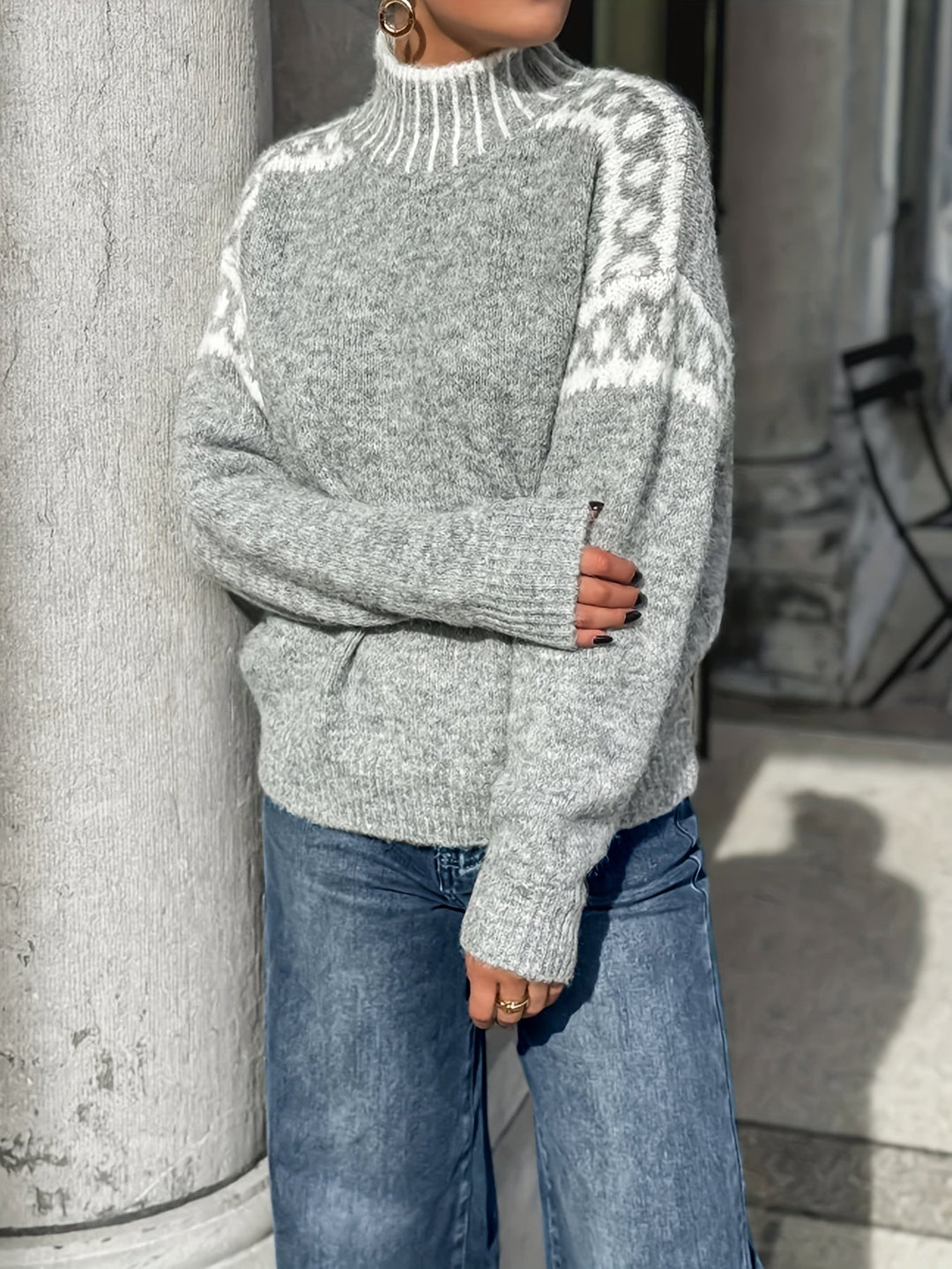Contrast-Trim Mock-Neck Sweater for Women