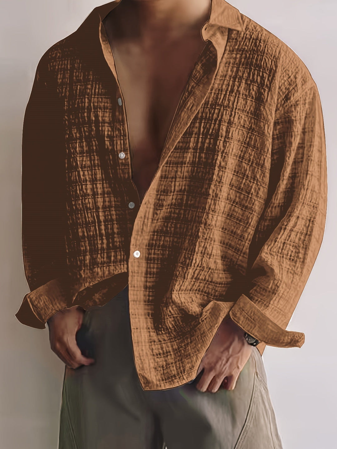 Relaxed Textured Long-Sleeve Shirt for Men