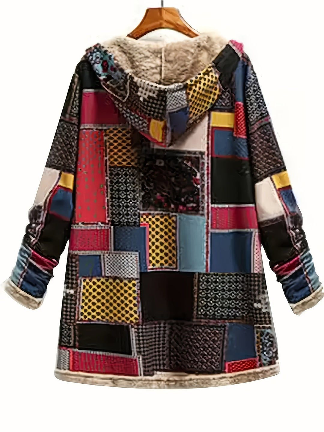 Multicolour Print Patchwork Hooded Jacket for Women