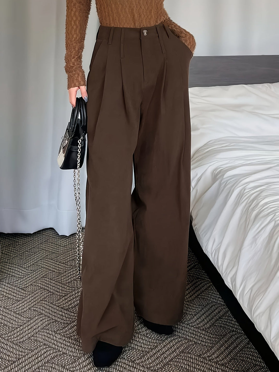 Pleated Wide-Leg Trousers for Women