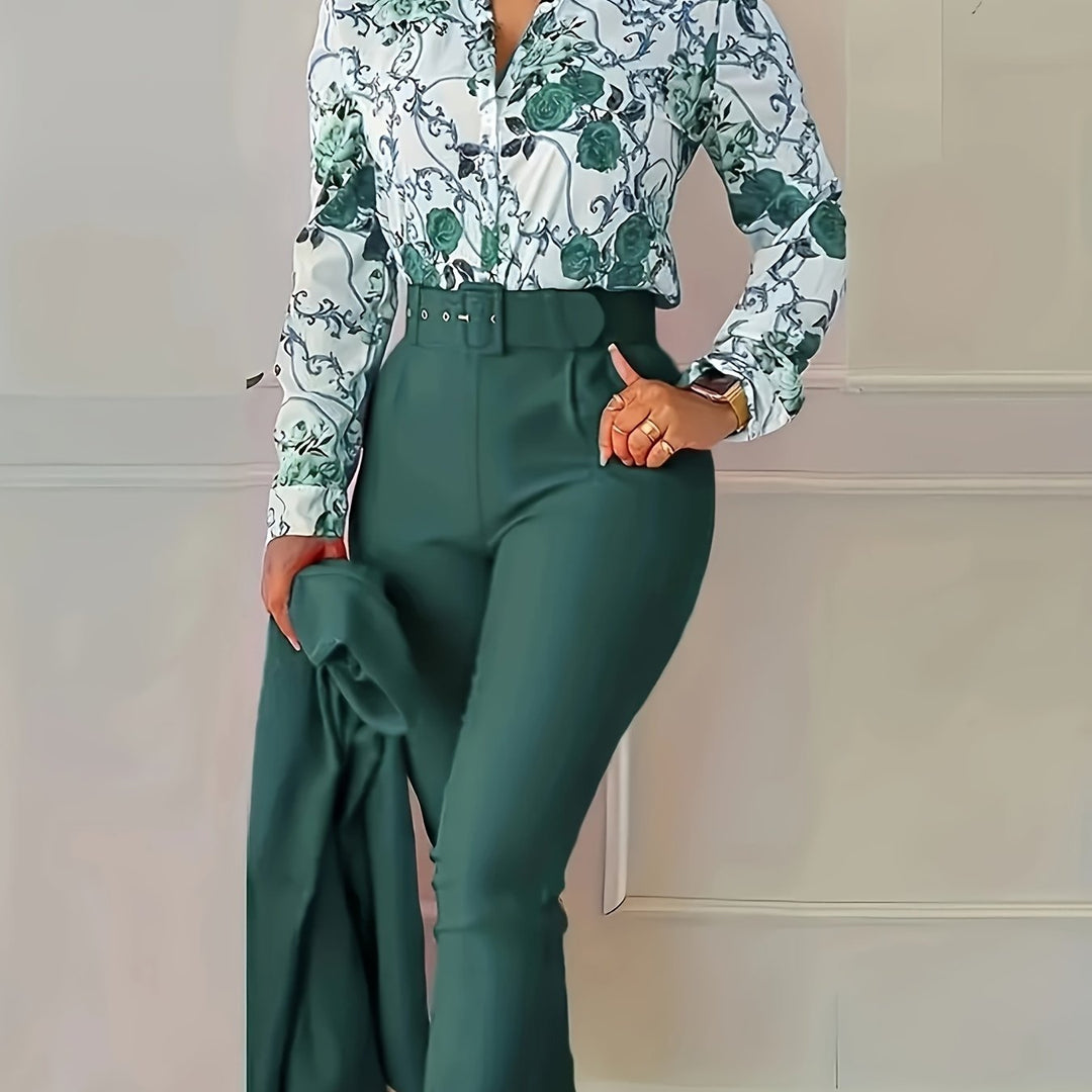 Floral Two-Piece Set for Women, Elegant Style