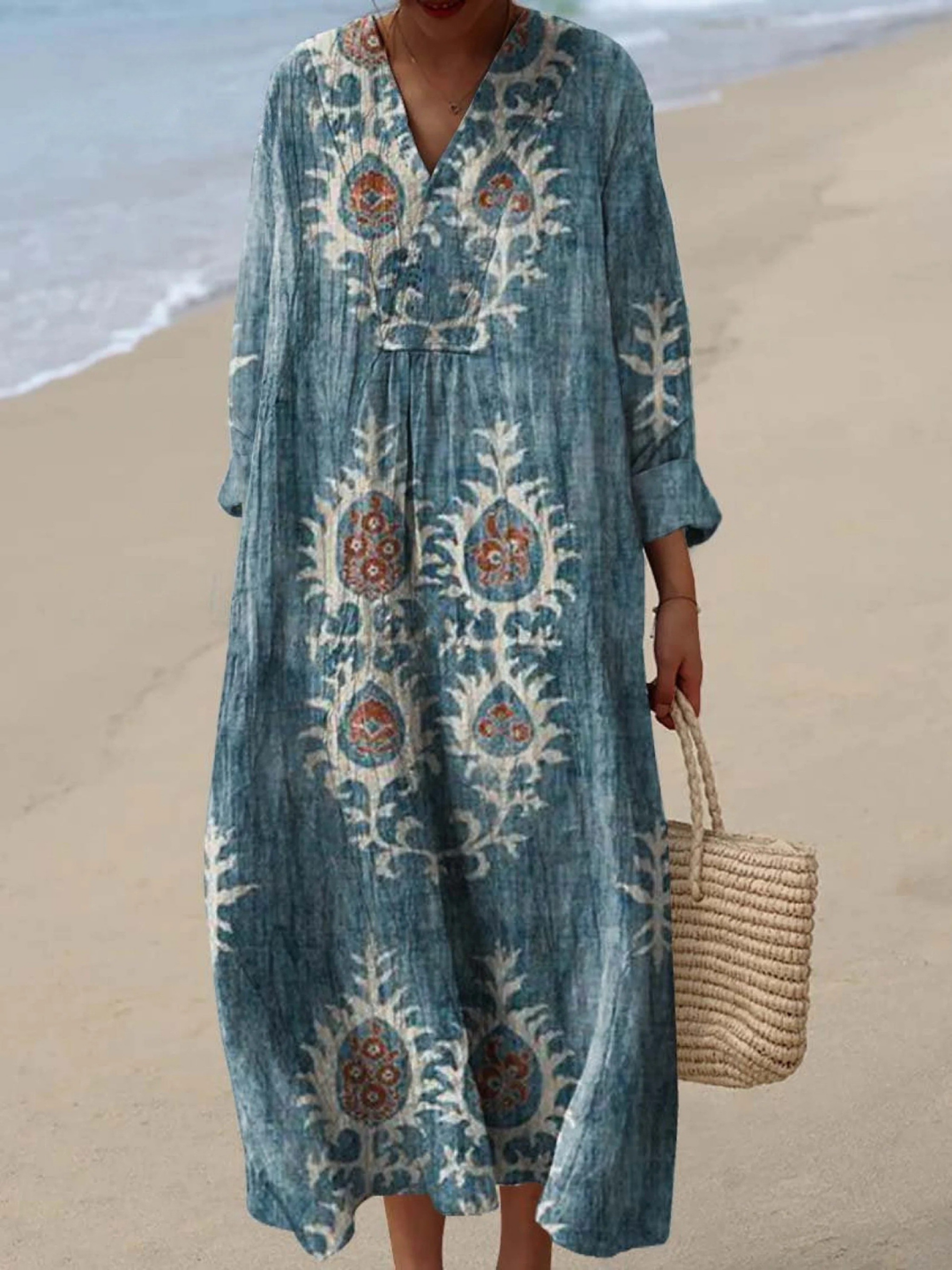 Vintage Ethnic Floral Art Print Dress for Women, Plus Size