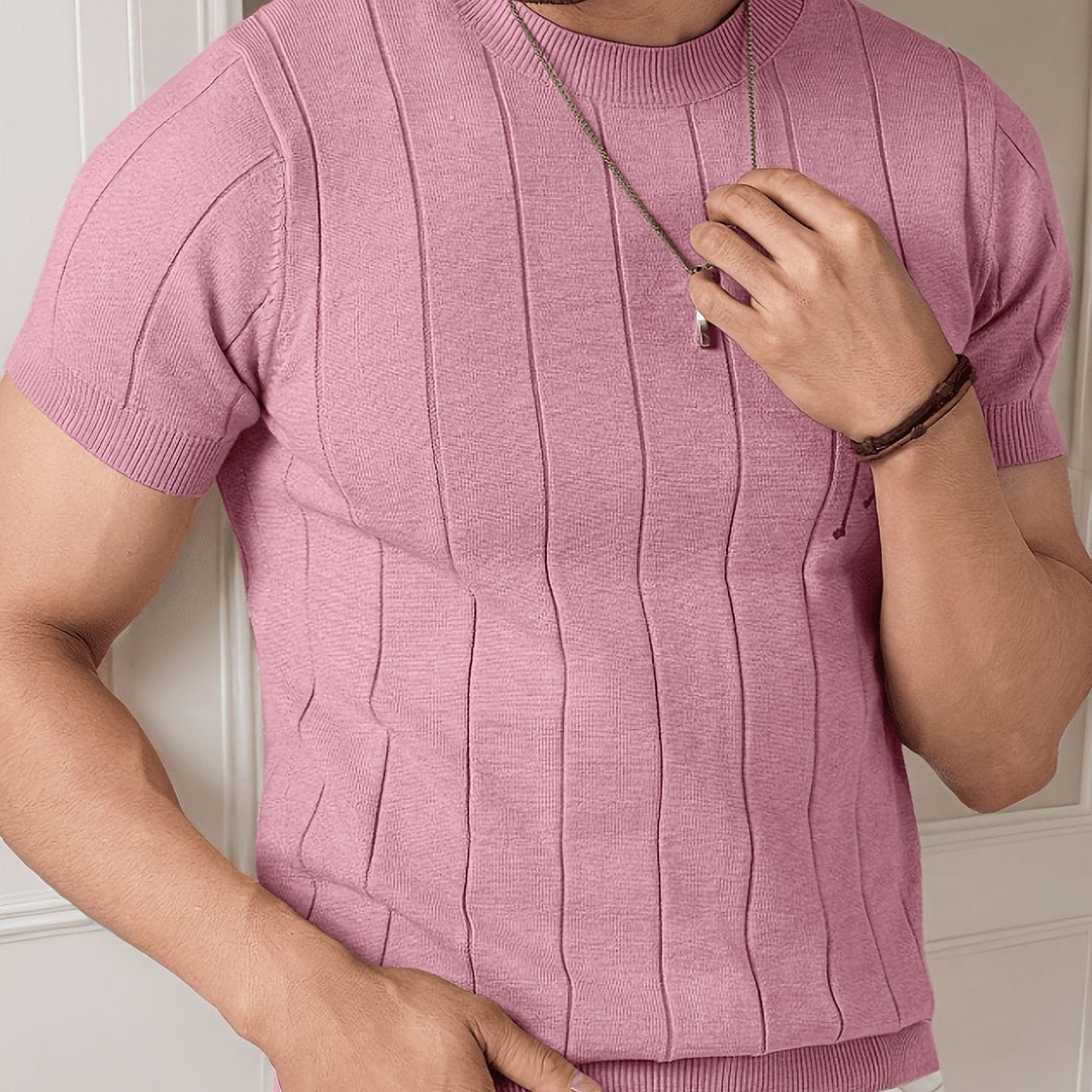 Ribbed Short-Sleeve Knit Top for Men