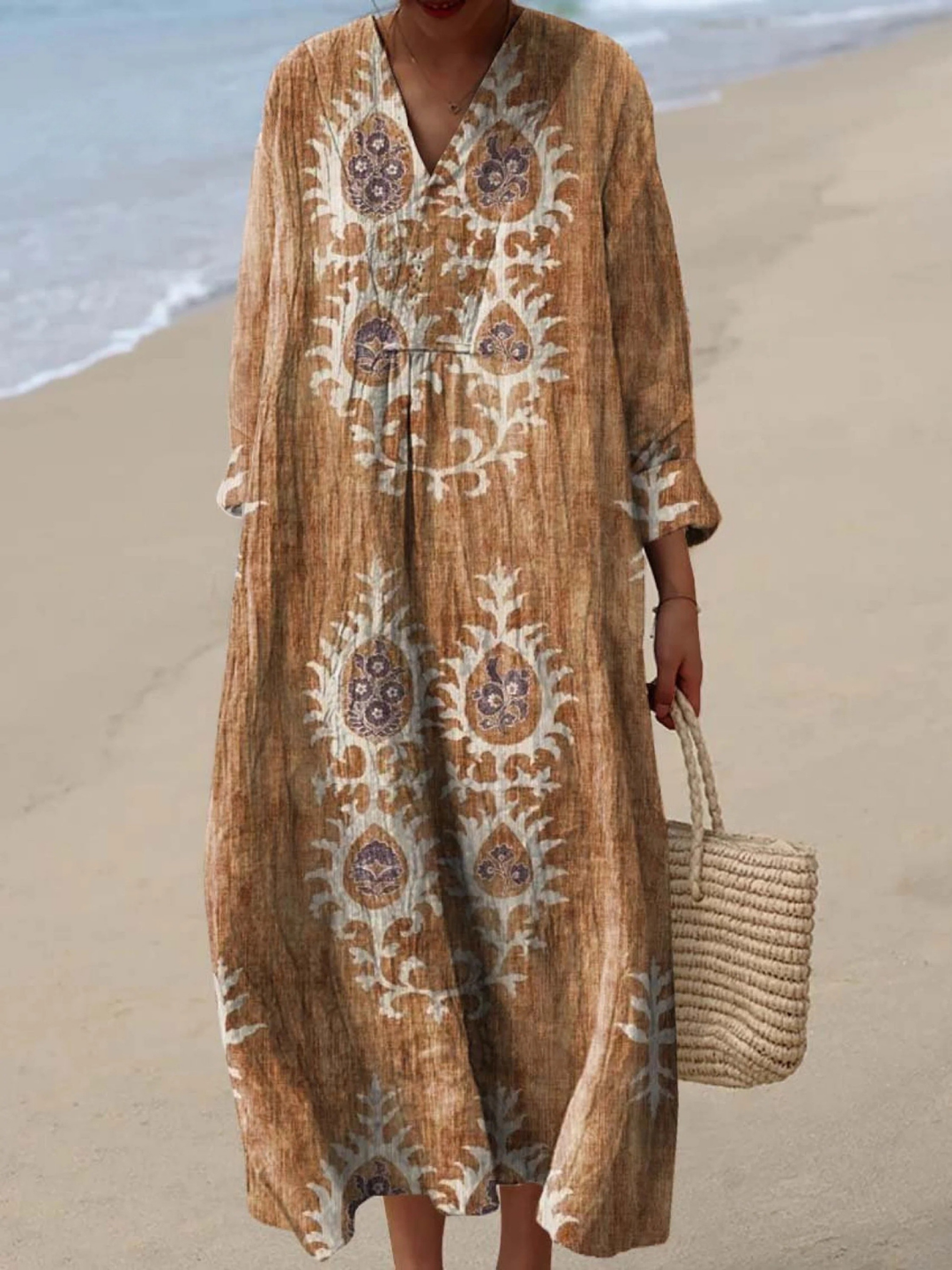 Vintage Ethnic Floral Art Print Dress for Women, Plus Size