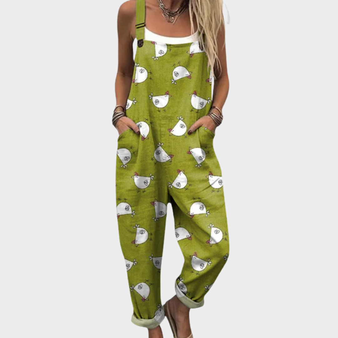 Dotted Chicken Art Jumpsuit for Women, Comfortable Style