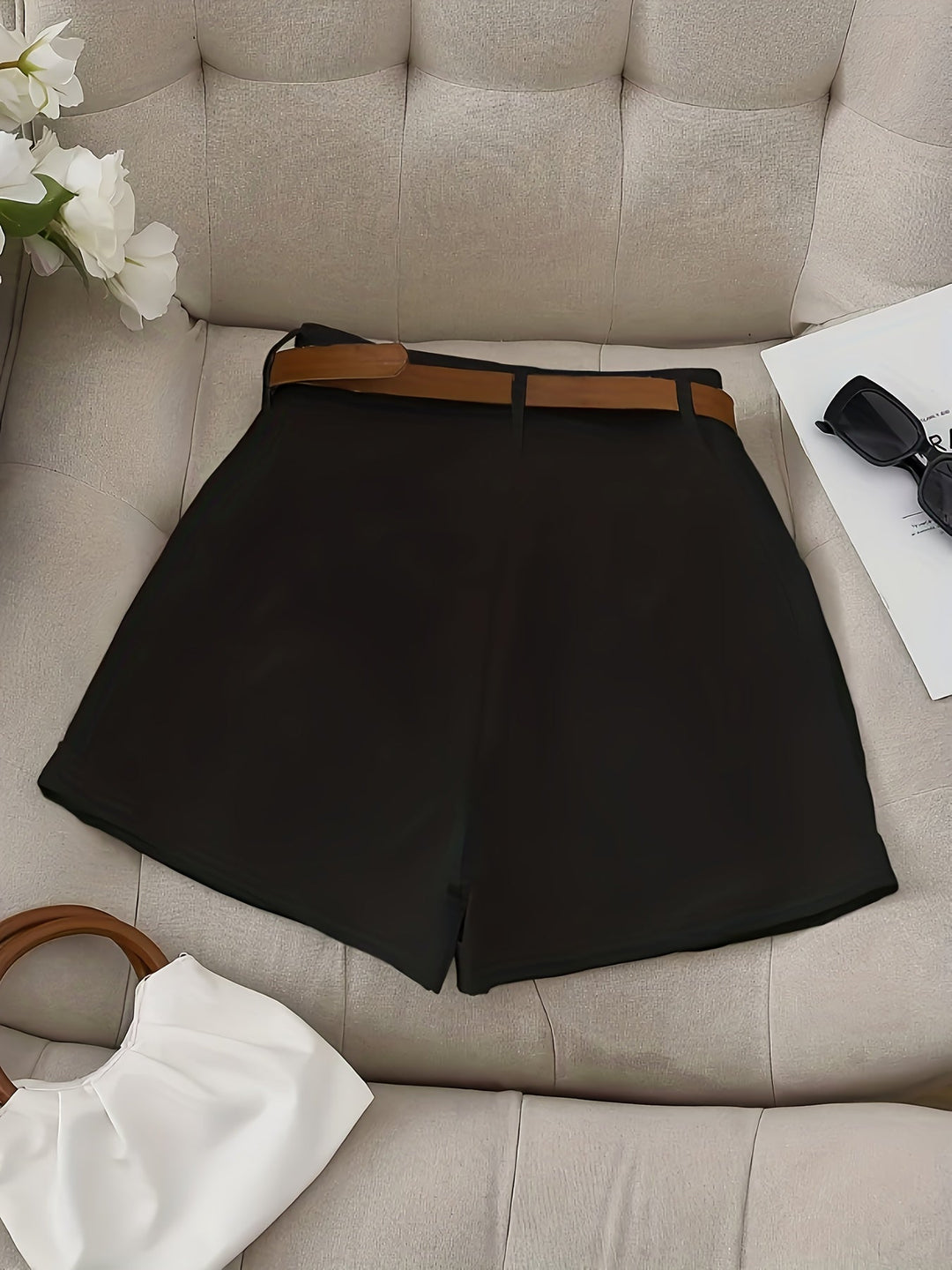 High-Waist Shorts with Belt for Women, Tailored Style