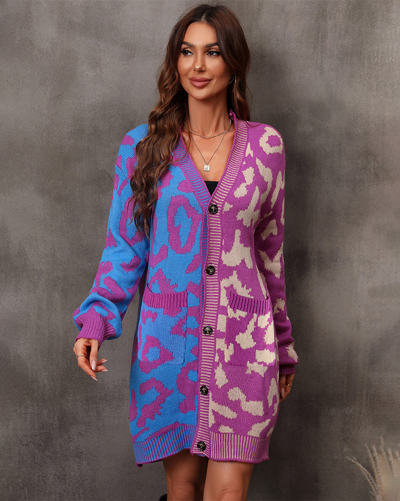 Women's Knit Leopard Print Sweater – Purple
