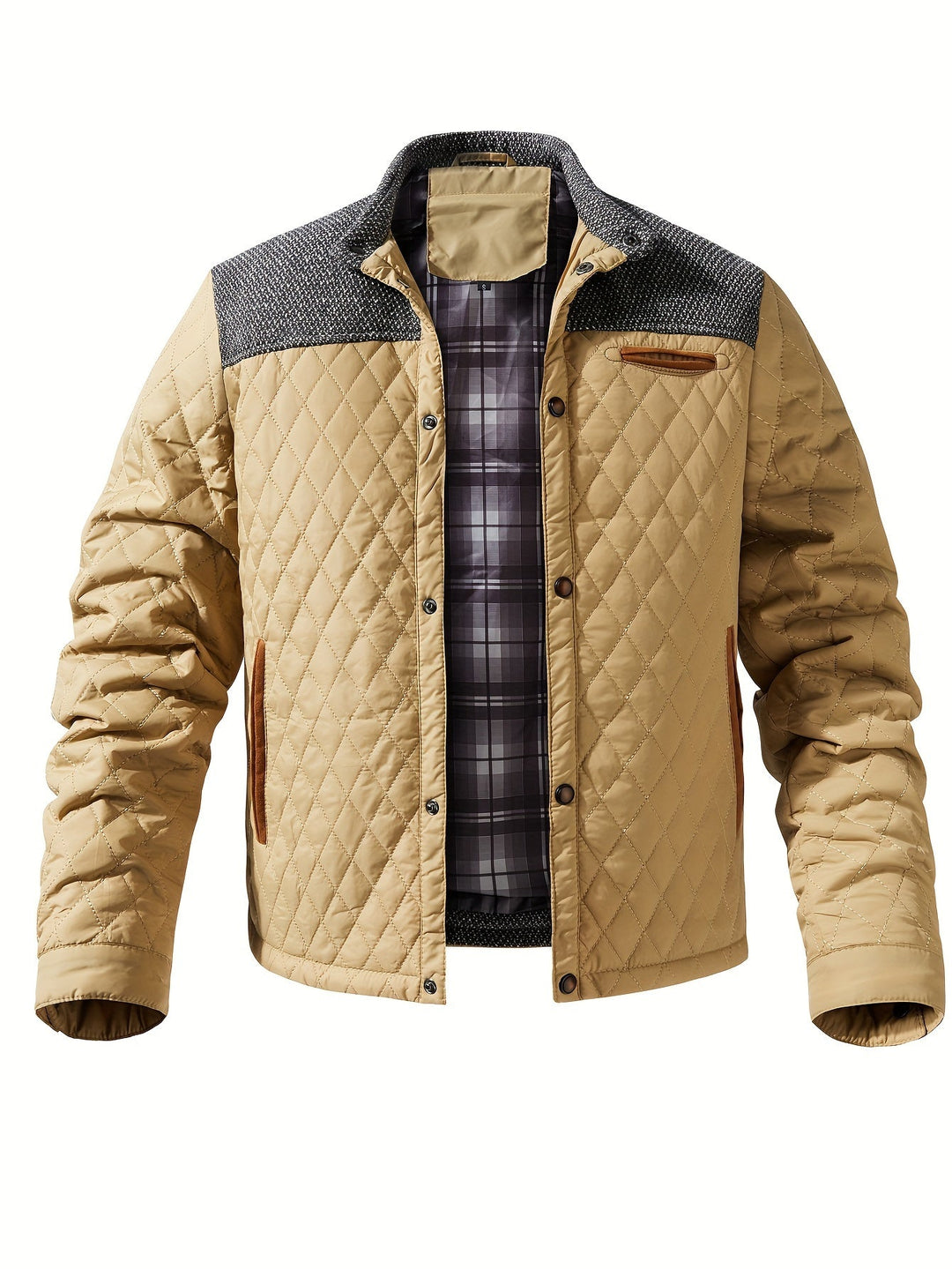 Quilted Stand-Collar Jacket for Men, Plus Size